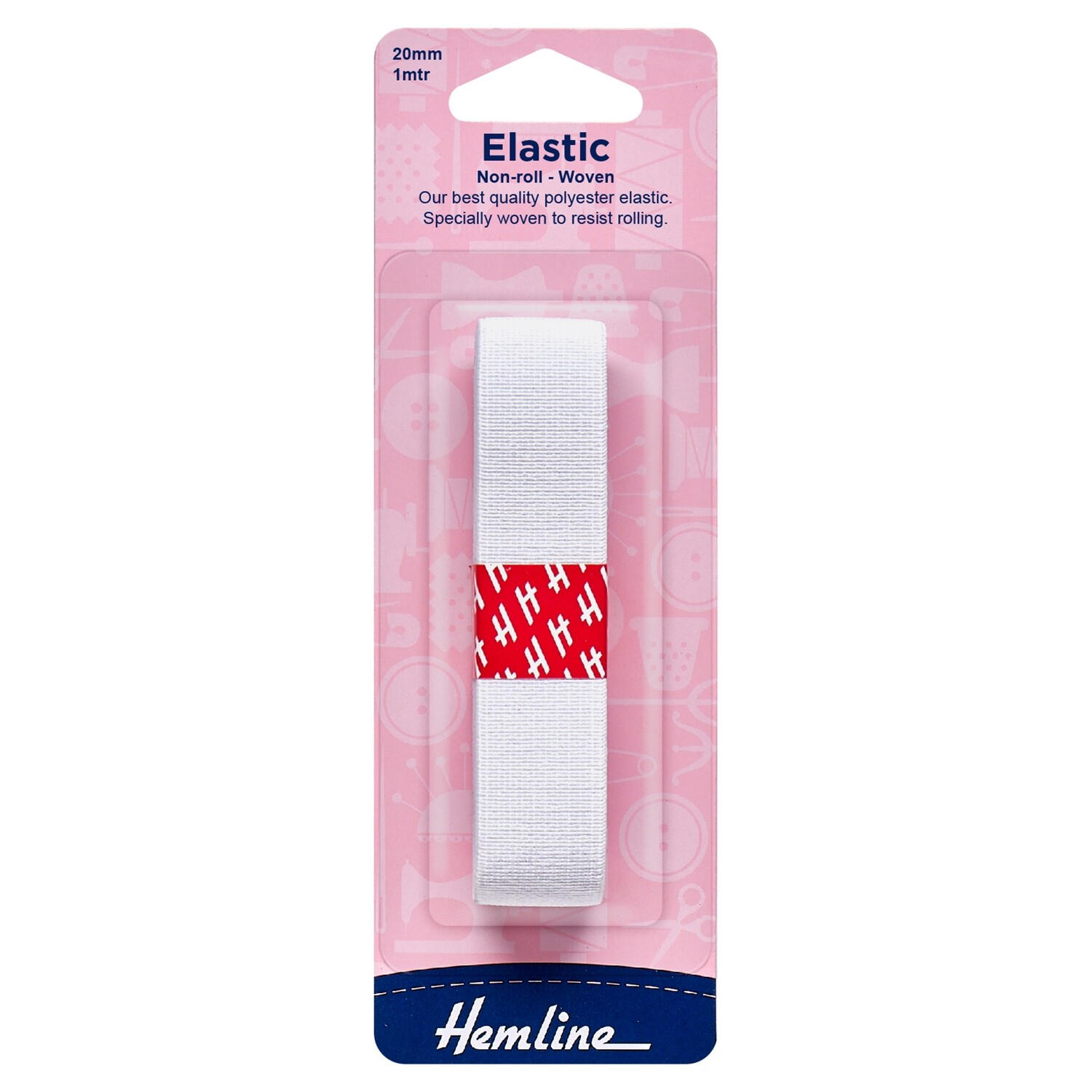 Woven Non-Roll Elastic: 1m x 20mm: White