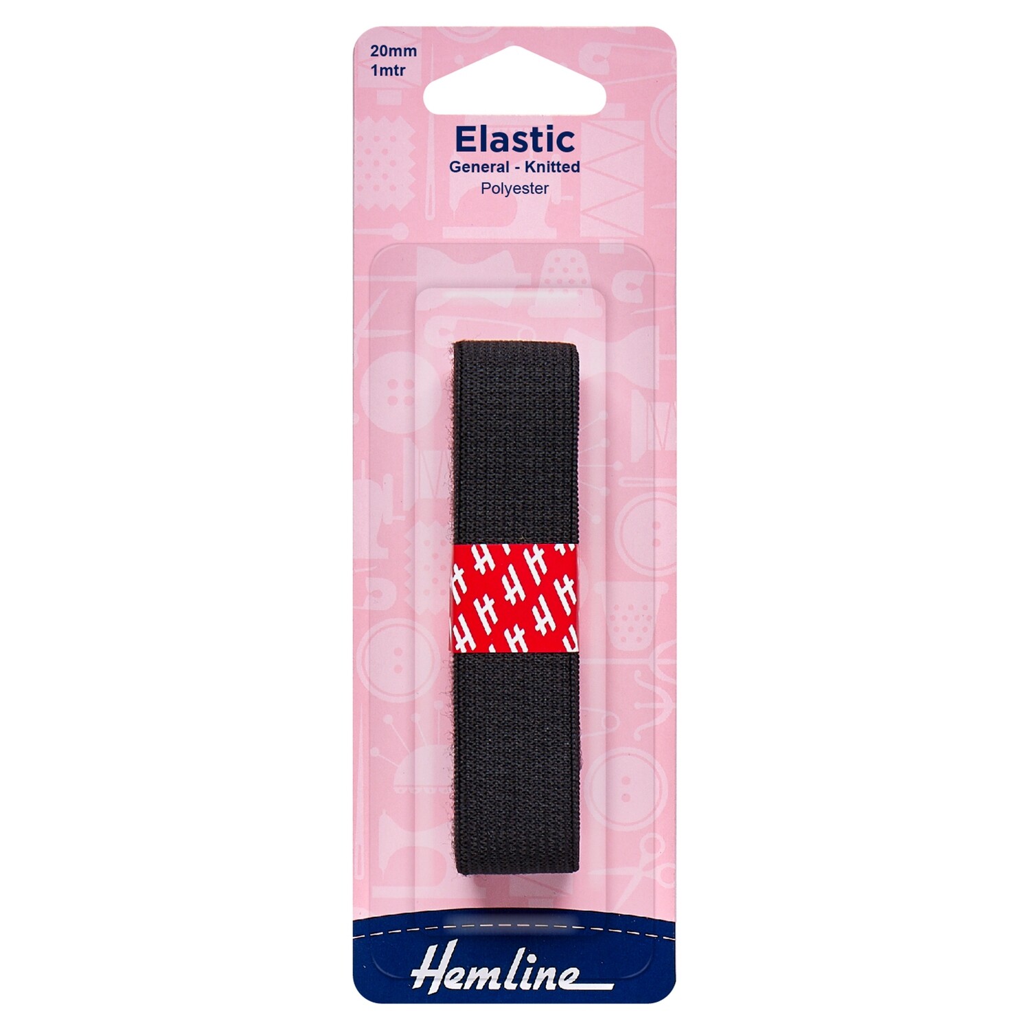 General Purpose Knitted Elastic: 1m x 20mm: Black
