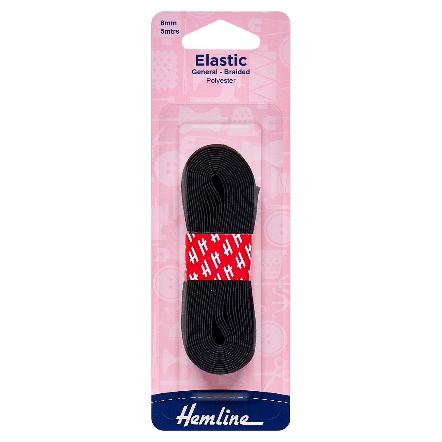 General Purpose Braided Elastic: Black: 5m x 6mm: Black