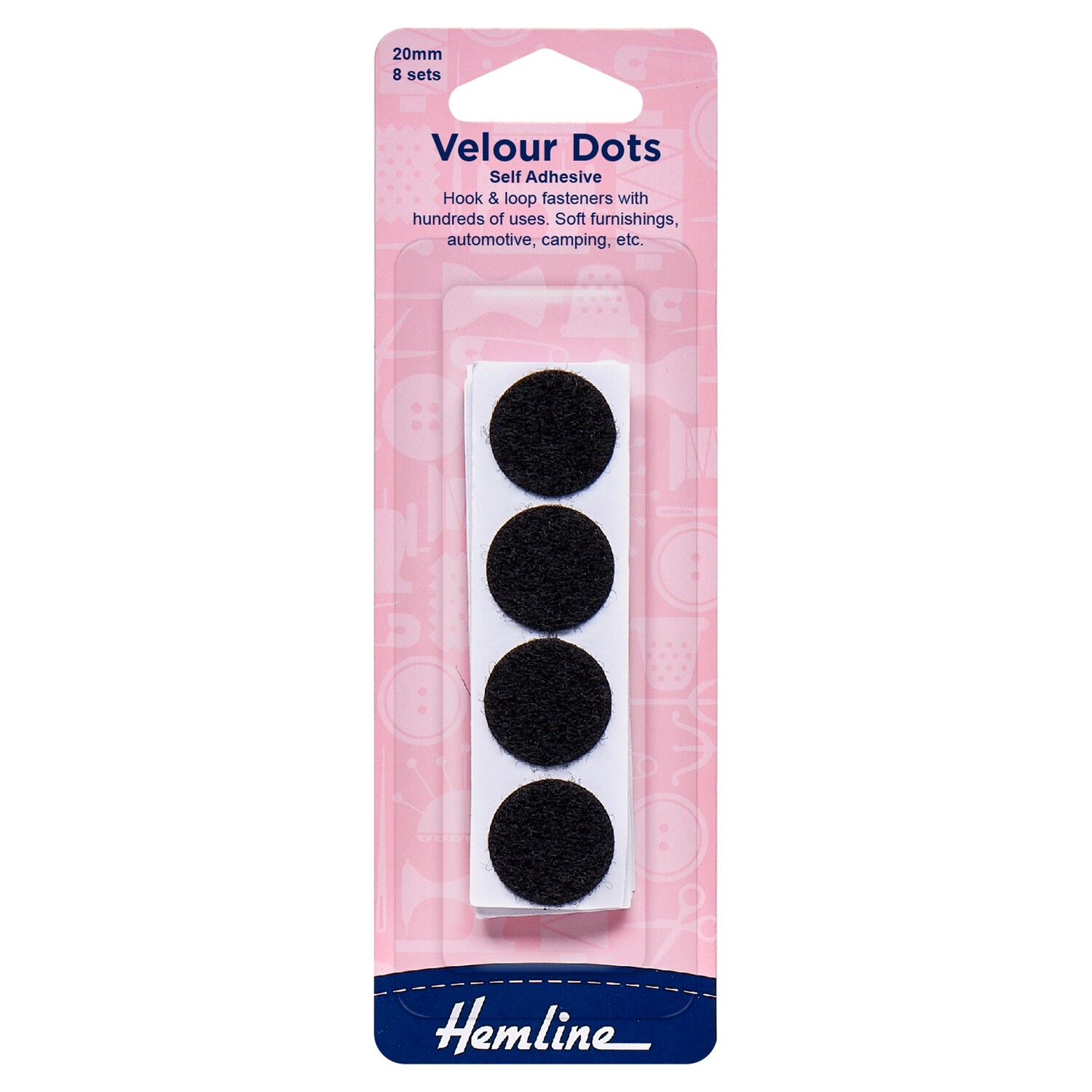 Hook &amp; Loop Dots: Stick-On: 8 Sets of 20mm: Black