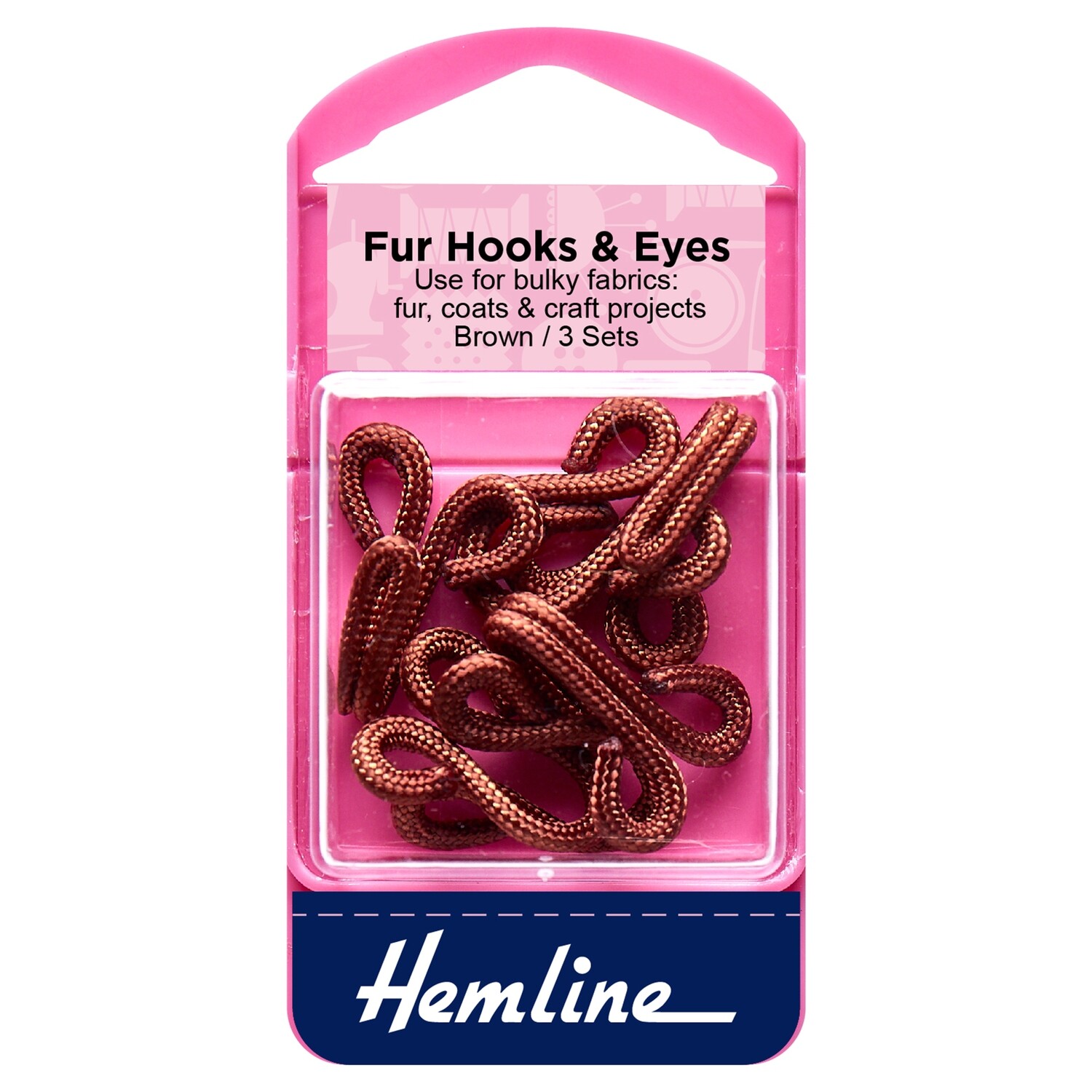Fur Hooks and Eyes: Brown: Size 3