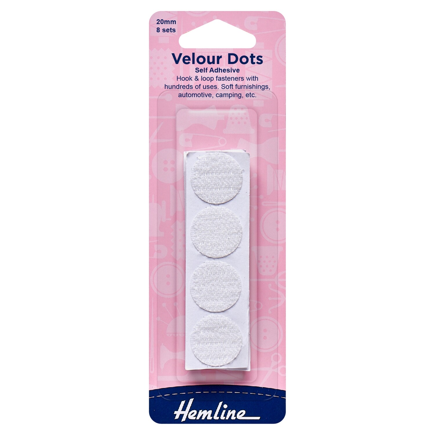 Hook &amp; Loop Dots: Stick-On: 8 Sets of 20mm: White