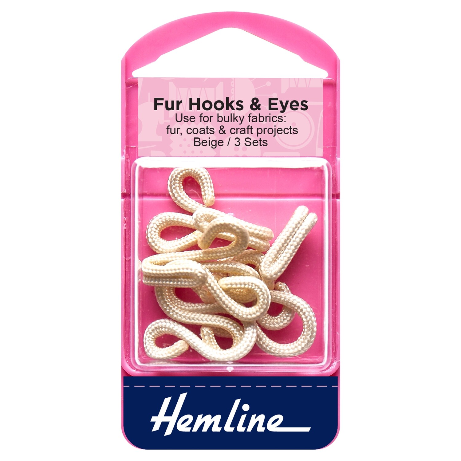 Fur Hooks and Eyes: Beige: Size 3