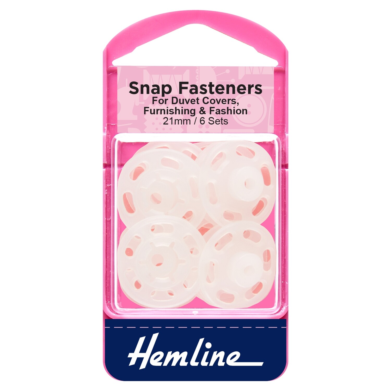 Snap Fasteners: Sew-on: Clear (Plastic): 21mm: Pack of 6
