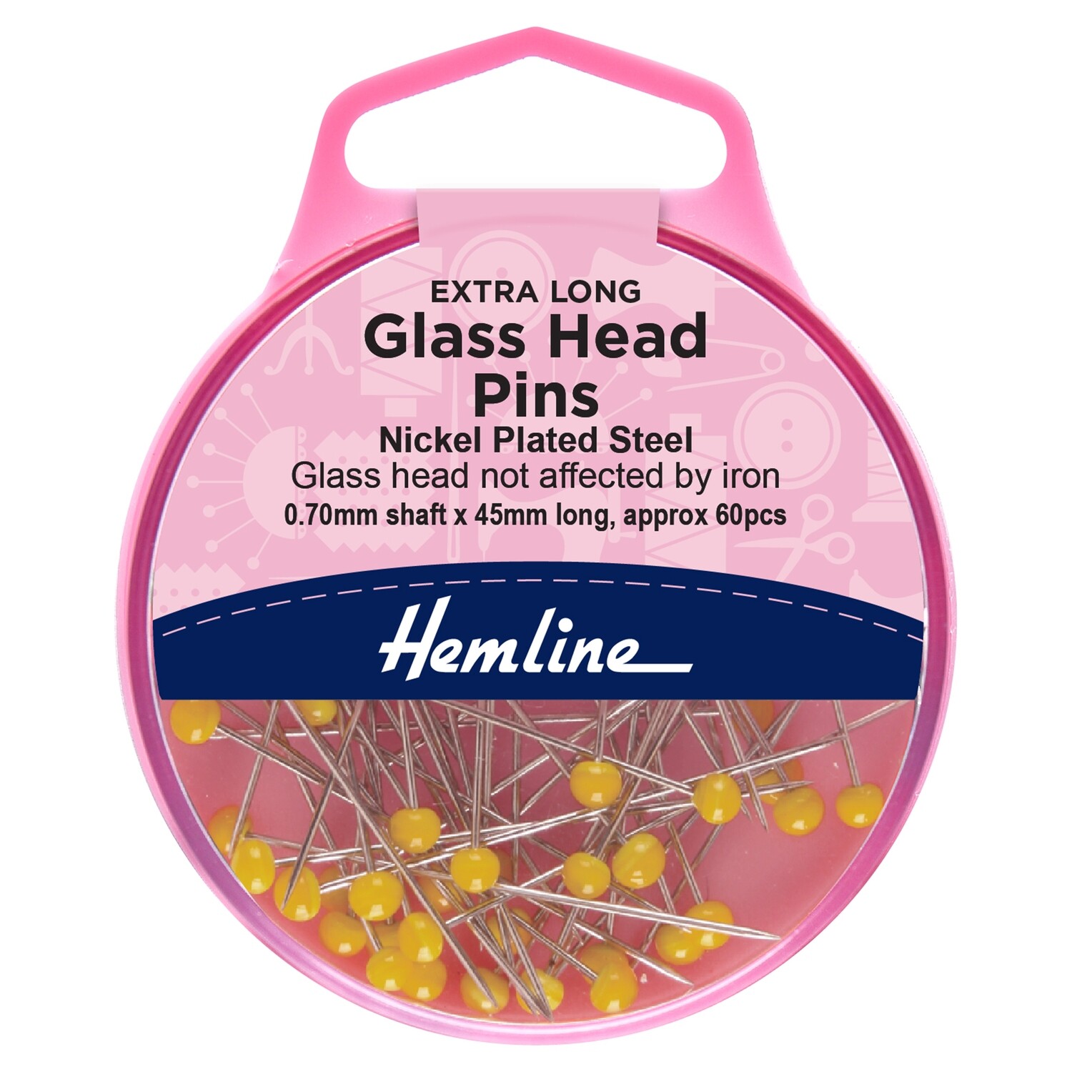Pins: Glass Head: 45mm: Nickel: 60 Pieces