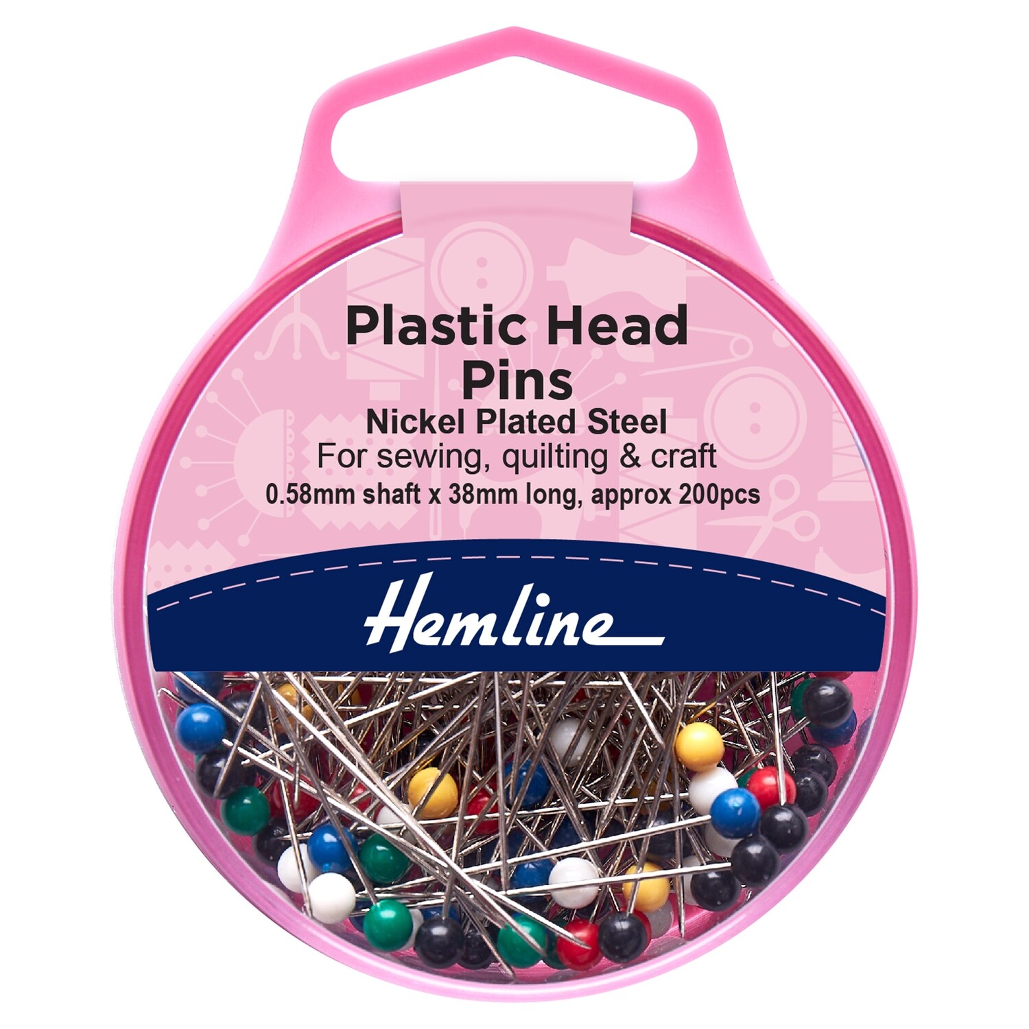 Pins: Plastic Head: 0.58 x 38mm: Nickel Plated Steel: 200 Pieces
