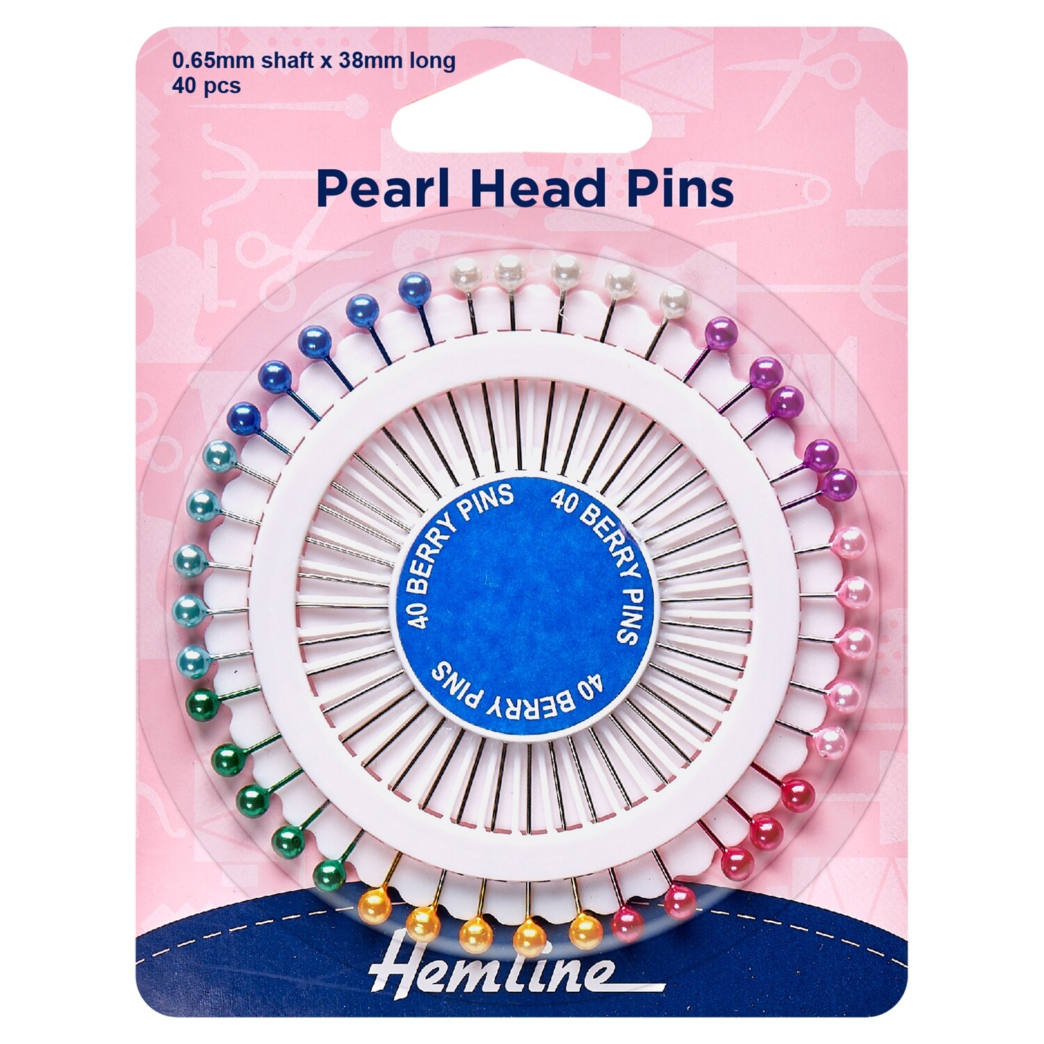 Pins: Pearl Head: Assorted: 38mm: Nickel: 40 Pieces