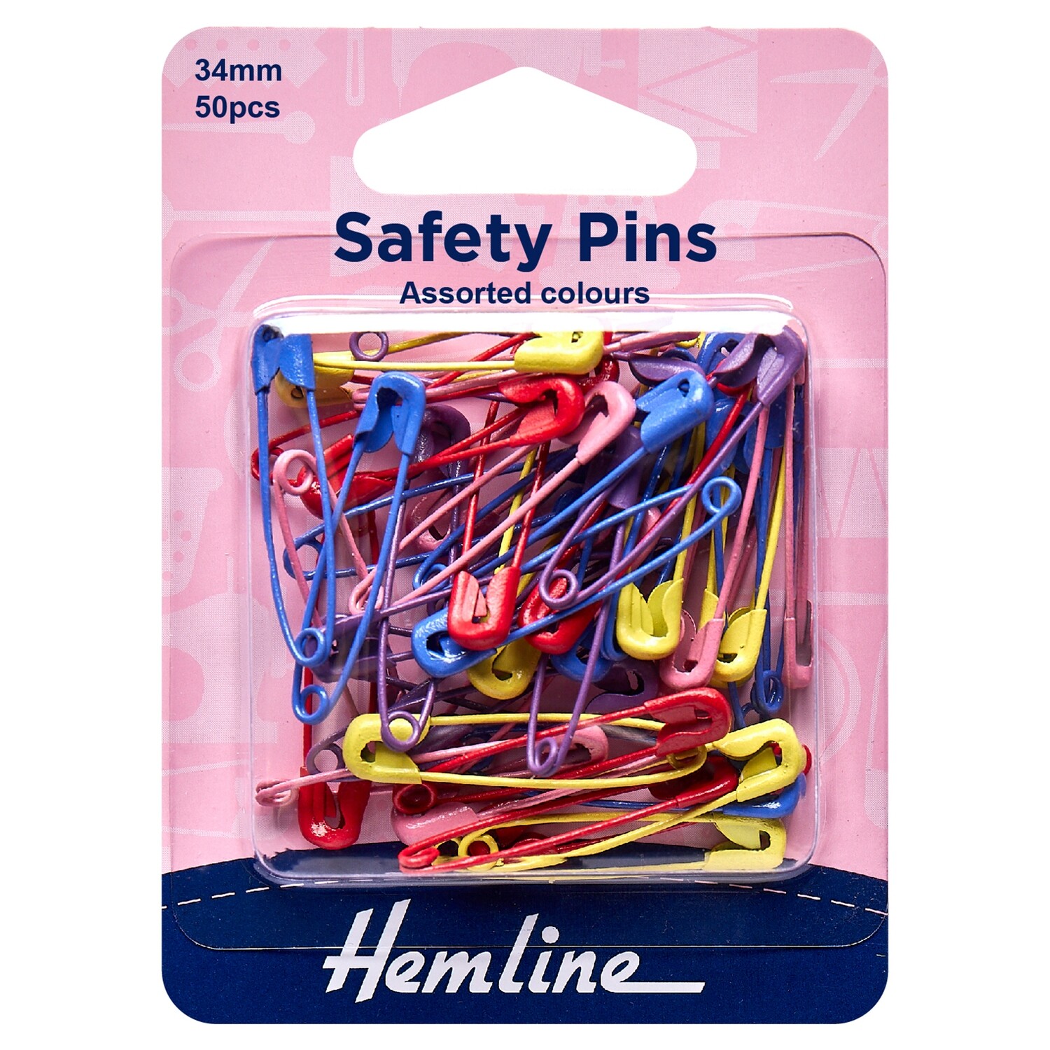 Safety Pins: 34mm: Assorted Colours: 50 Pieces