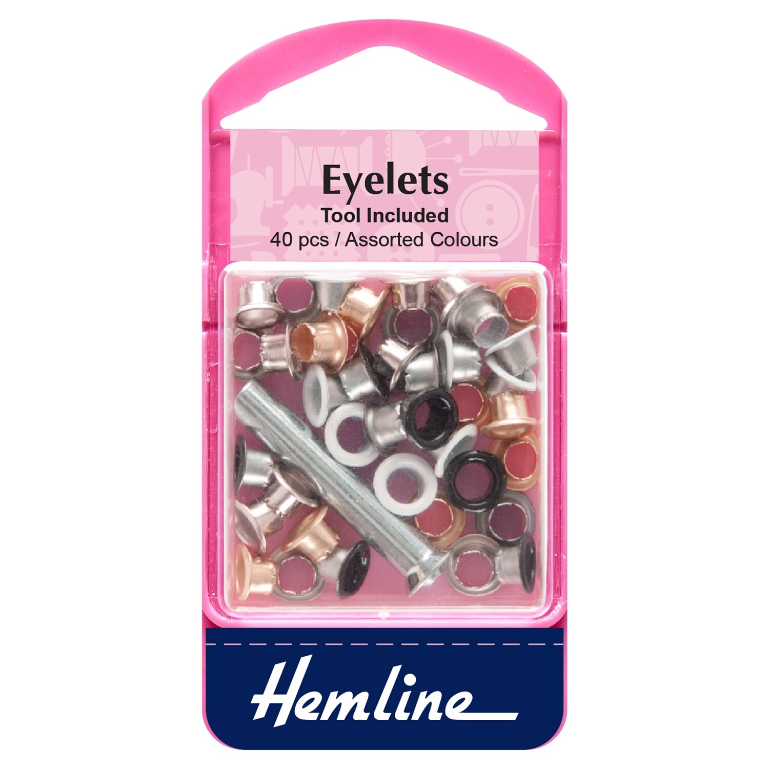 Eyelets with Tool: 5.5mm: Assorted Colours: 40 Pieces