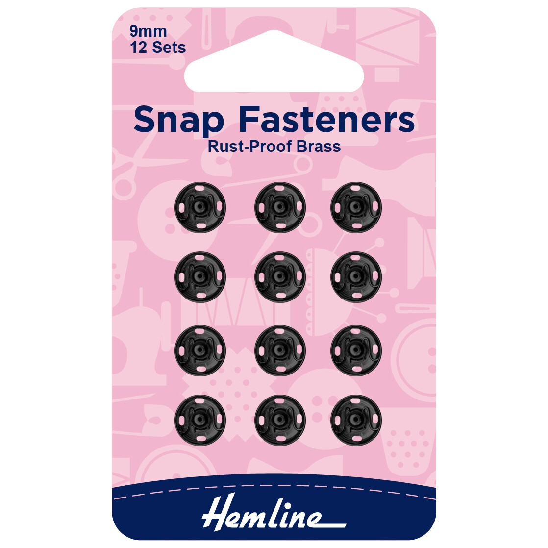 Snap Fasteners: Sew-on: Black: 9mm: Pack of 12