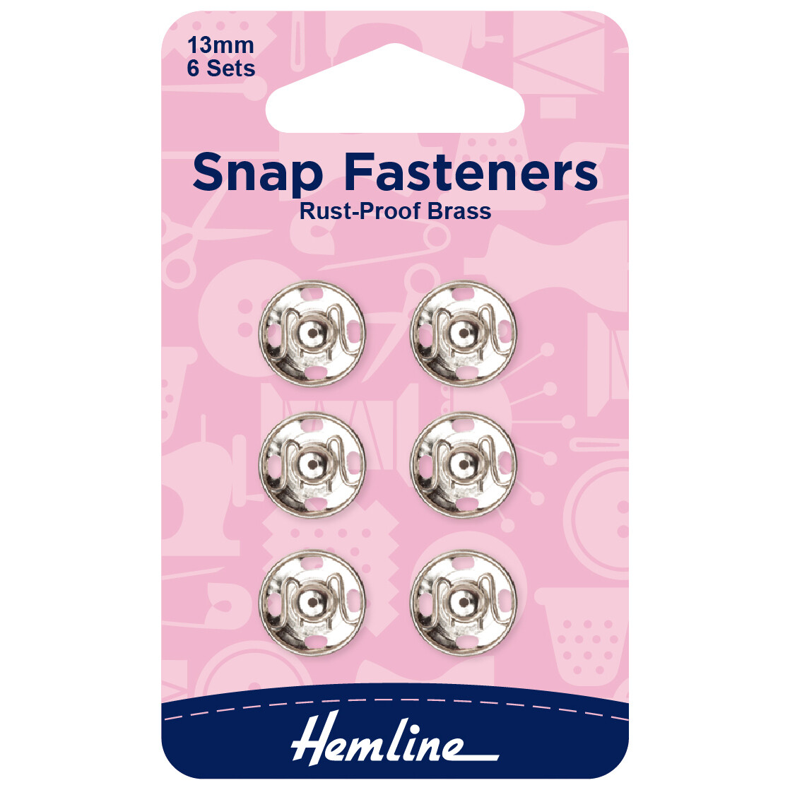 Snap Fasteners: Sew-on: Nickel: 13mm: Pack of 6