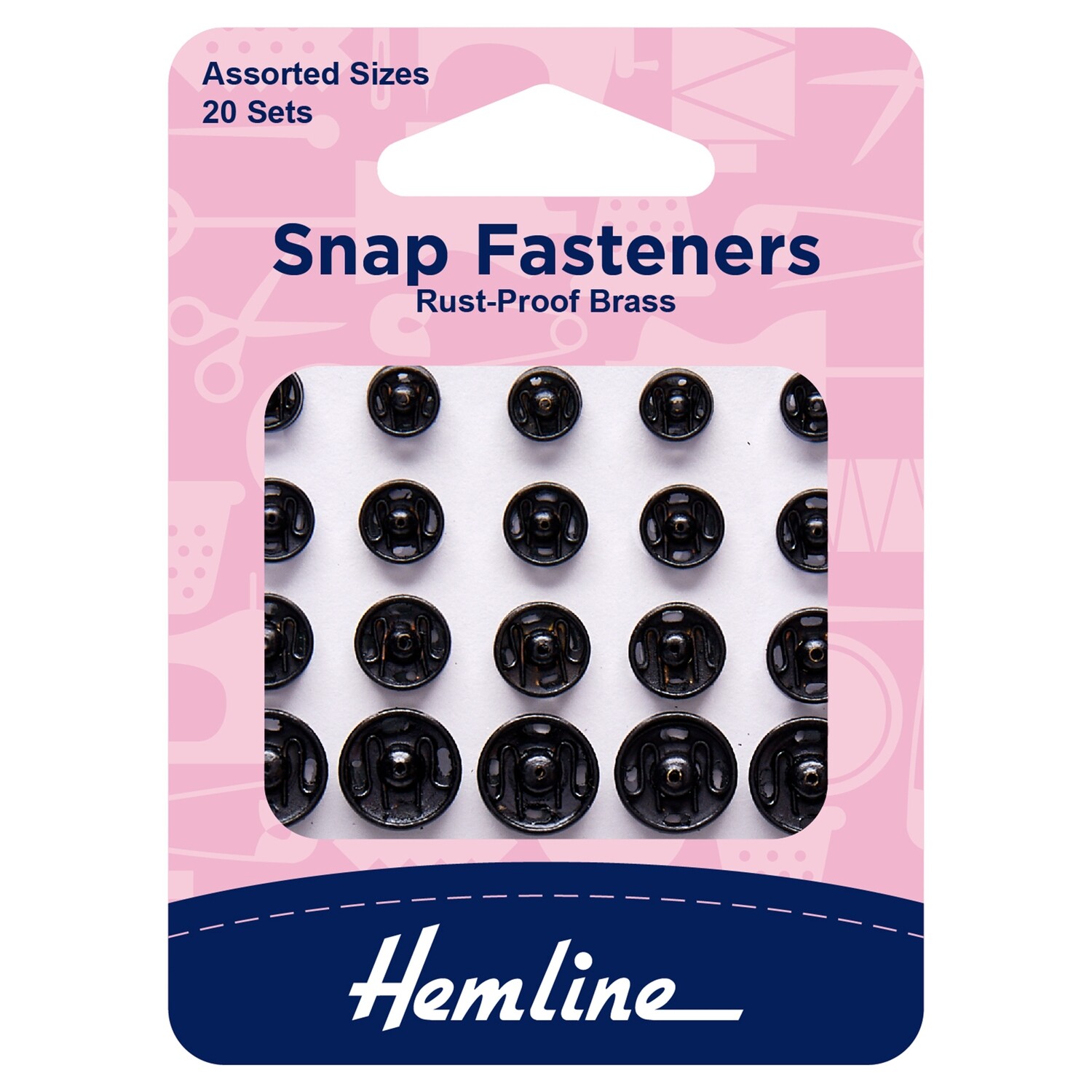 Snap Fasteners: Sew-on: Black: Assorted: Pack of 20