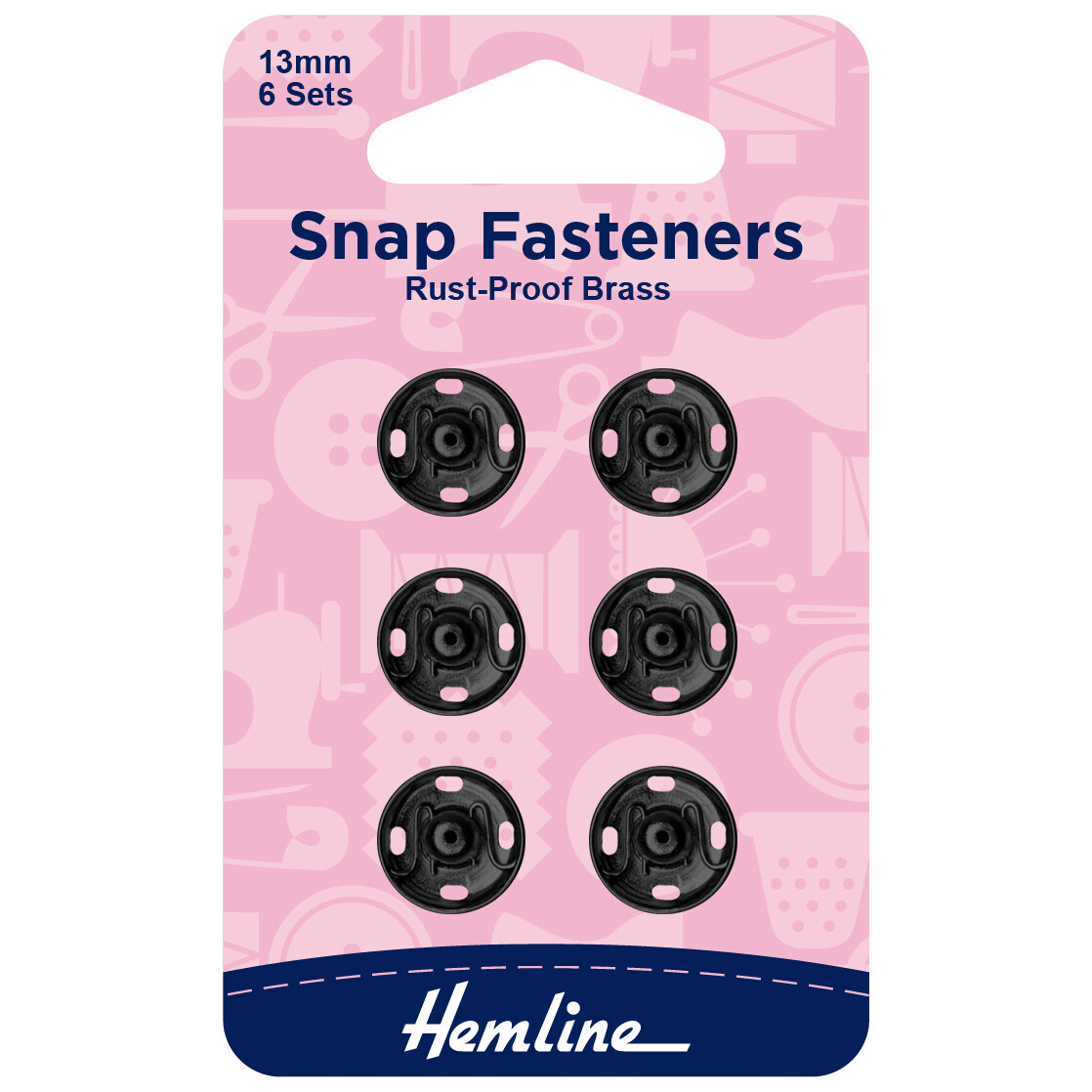 Snap Fasteners: Sew-on: Black: 13mm: Pack of 6