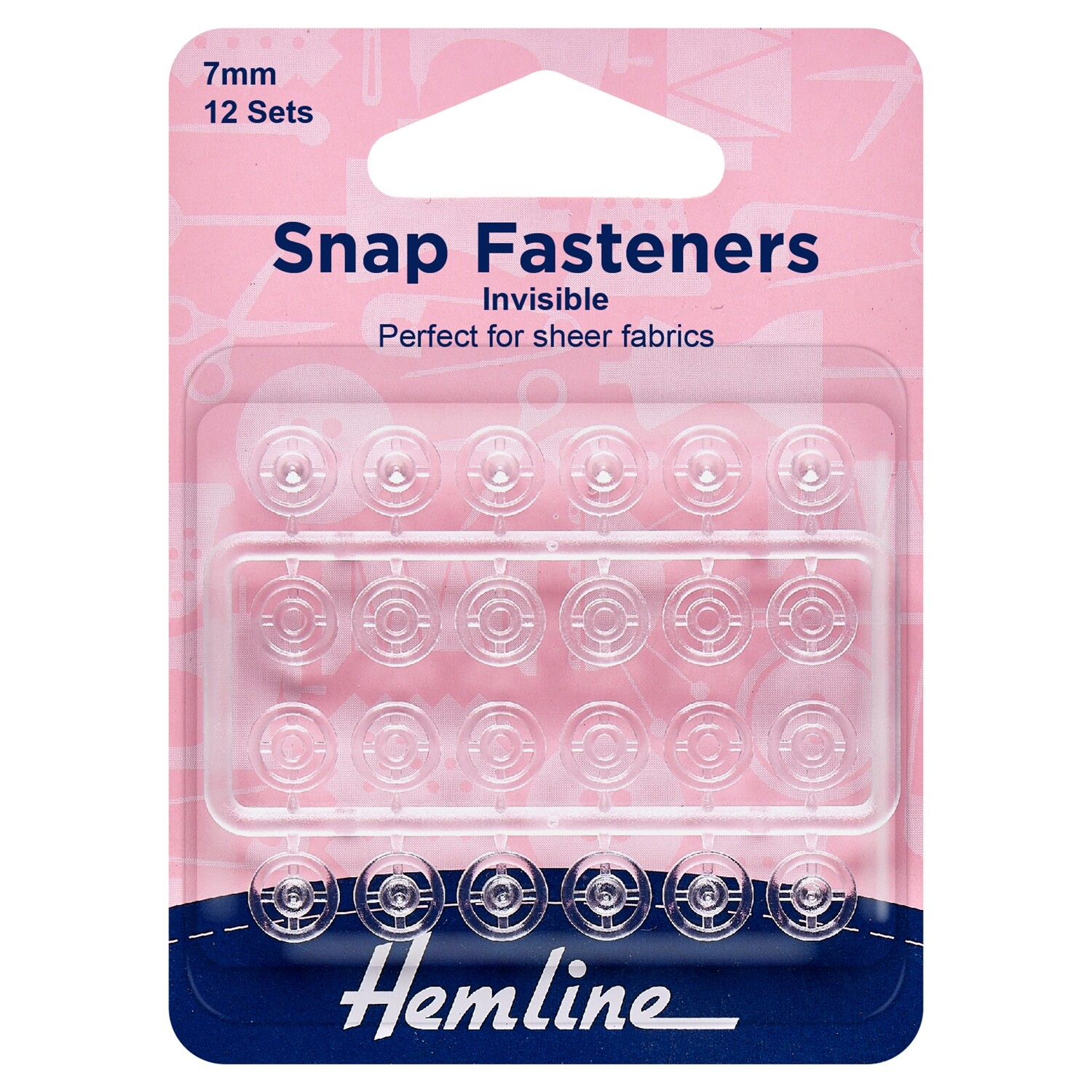 Snap Fasteners: Sew-on: Clear (Invisible): 7mm: Pack of 12