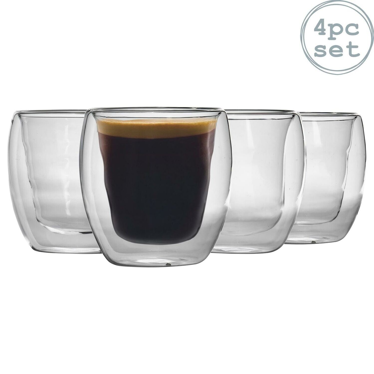 Double Walled Coffee Glasses - 220ml- Pack of 4