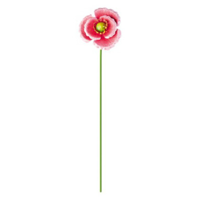 METAL POPPY GARDEN STAKE 64CM, Colour: Pink