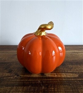 Medium Ceramic Pumpkin With Gold Stalk 11cm - Orange
