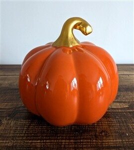 Large Ceramic Pumpkin With Gold Stalk 14cm - Orange