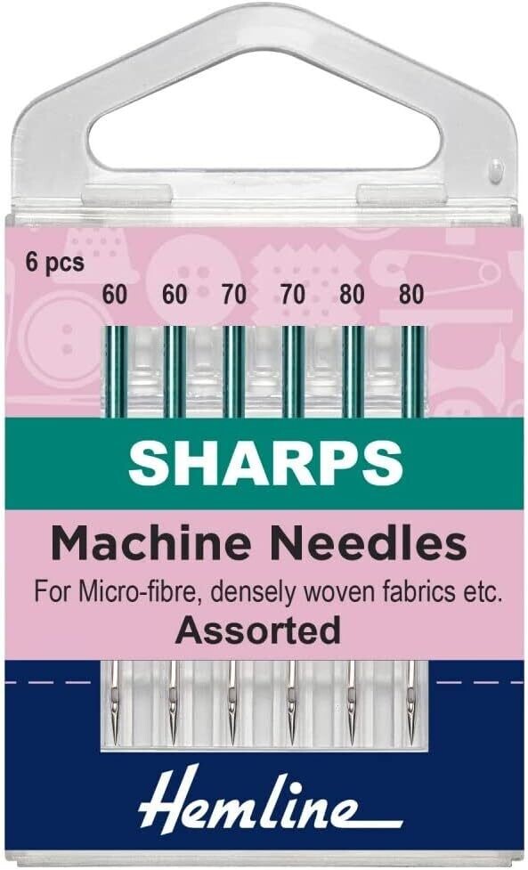 Hemline H105.99 Mixed Sharps Machine Needles 5x 60/8 70/10 80/12 Woven Fabric