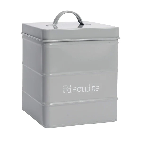 Vintage Metal Biscuit Tin - By Harbour Housewares-Grey