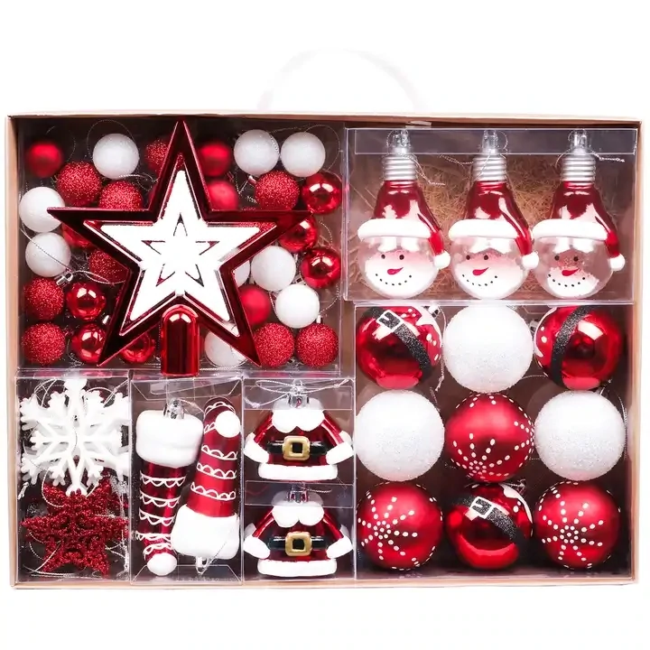 70pcs Red White Christmas Ornaments 