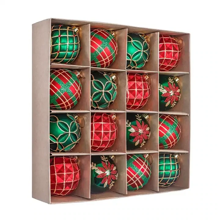 16pcs 8CM Christmas Ball Set Ornaments, Color: Green+Red