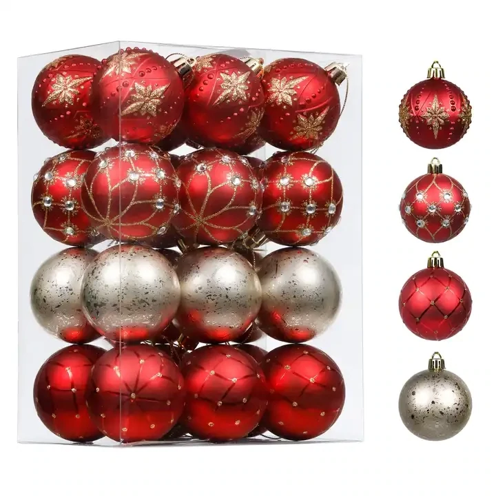 60mm 24pcs  Red and Gold Christmas Ball Ornament 