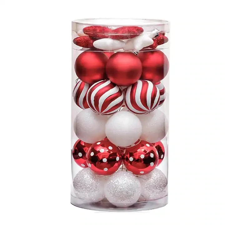 5cm 35pcs red and white shatterproof Christmas ball ornament