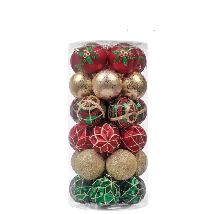 60mm 30pcs Red Green Gold Christmas Bauble ornament set