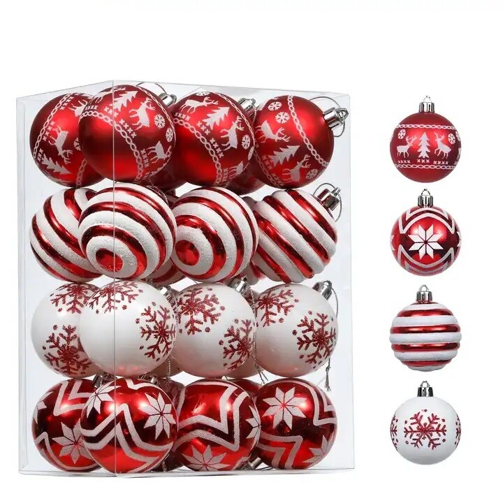 60mm 24pcs  Red &amp; White Christmas Ball Ornament