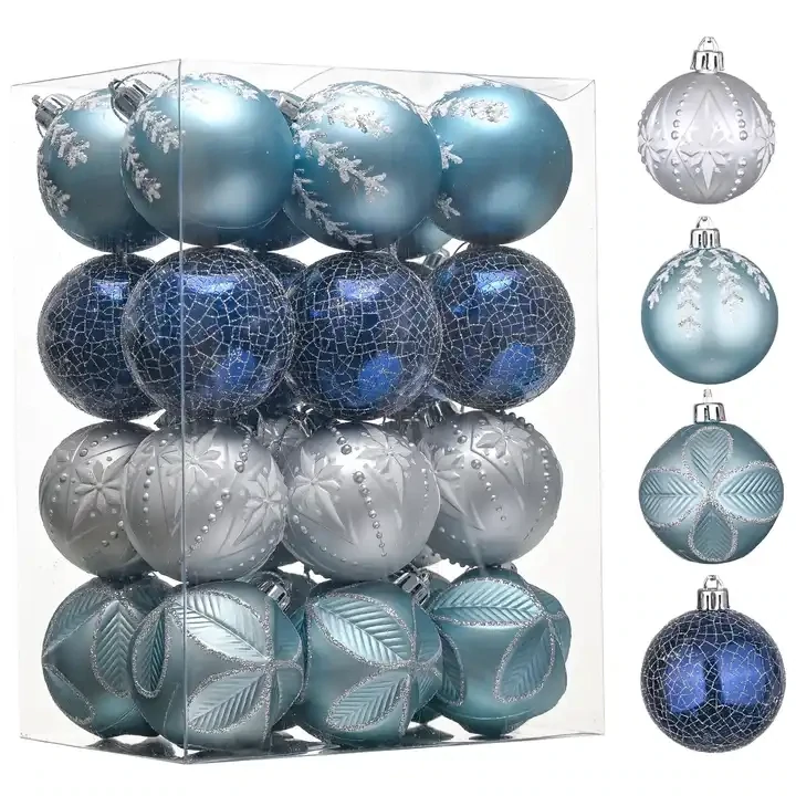 60mm 24pcs Blue &amp; Silver Christmas Ball Ornament