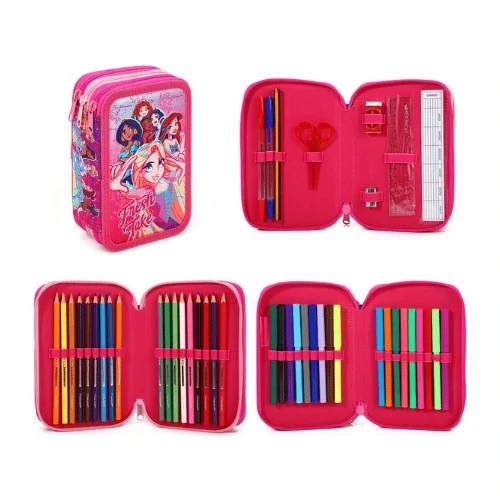 OFFICIAL DISNEY PRINCESS FILLED 3 ZIP PENCIL CASE