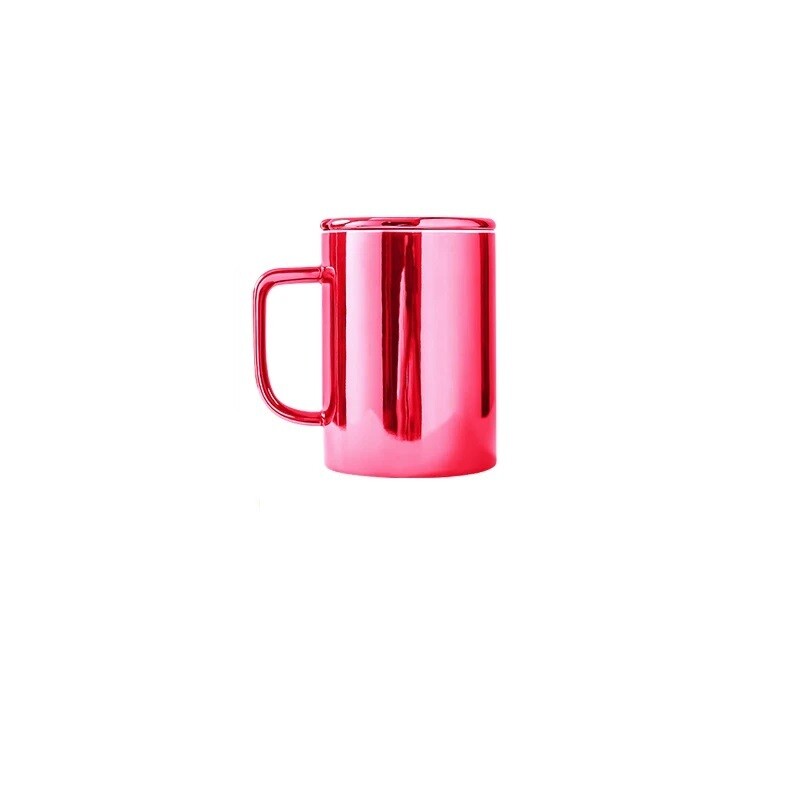 Ceramic Oblique Mouth Mug with Lid and Spoon, Colour: Red