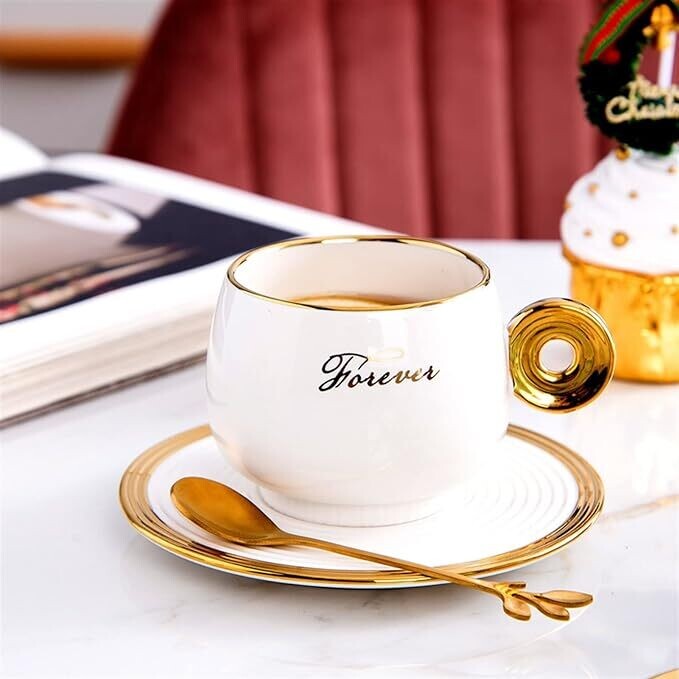 Ceramic coffee mugs golden handle-cup and saucer sets, Colour: A