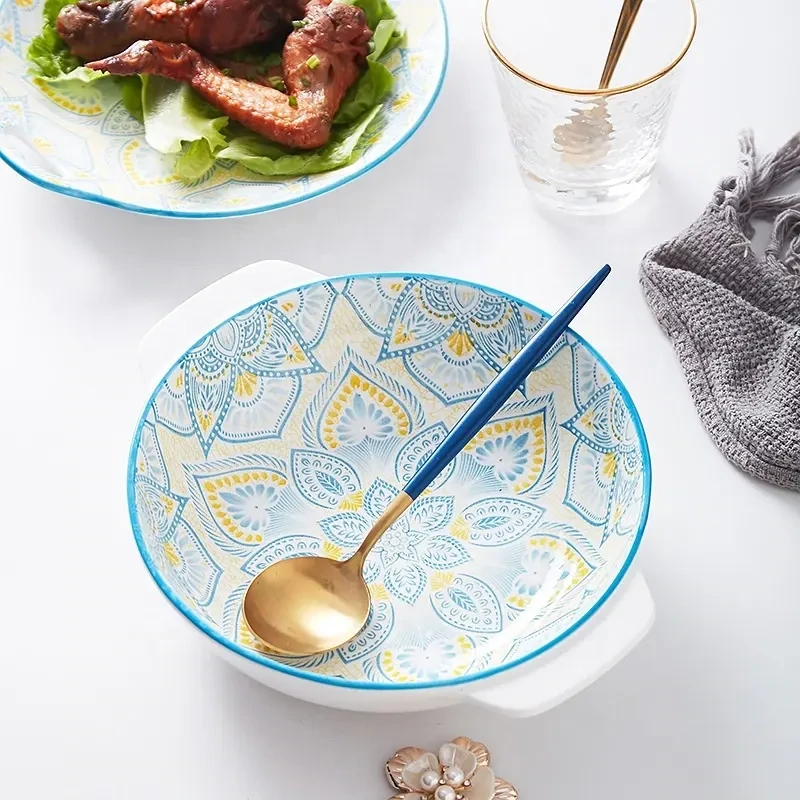 Ceramic Blue 9.75inch Round Double Ear Soup