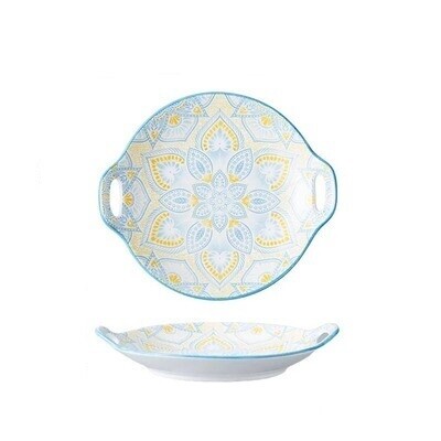 Ceramic Blue 9inch Round Double Ear Dish