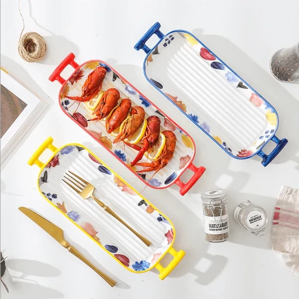 Floral Ceramic Baking Dishes with Handles- Rectangle