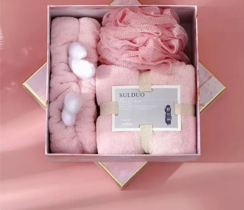 Gift Box Bath Ball, Headband, Towel Set, Colour: Pink