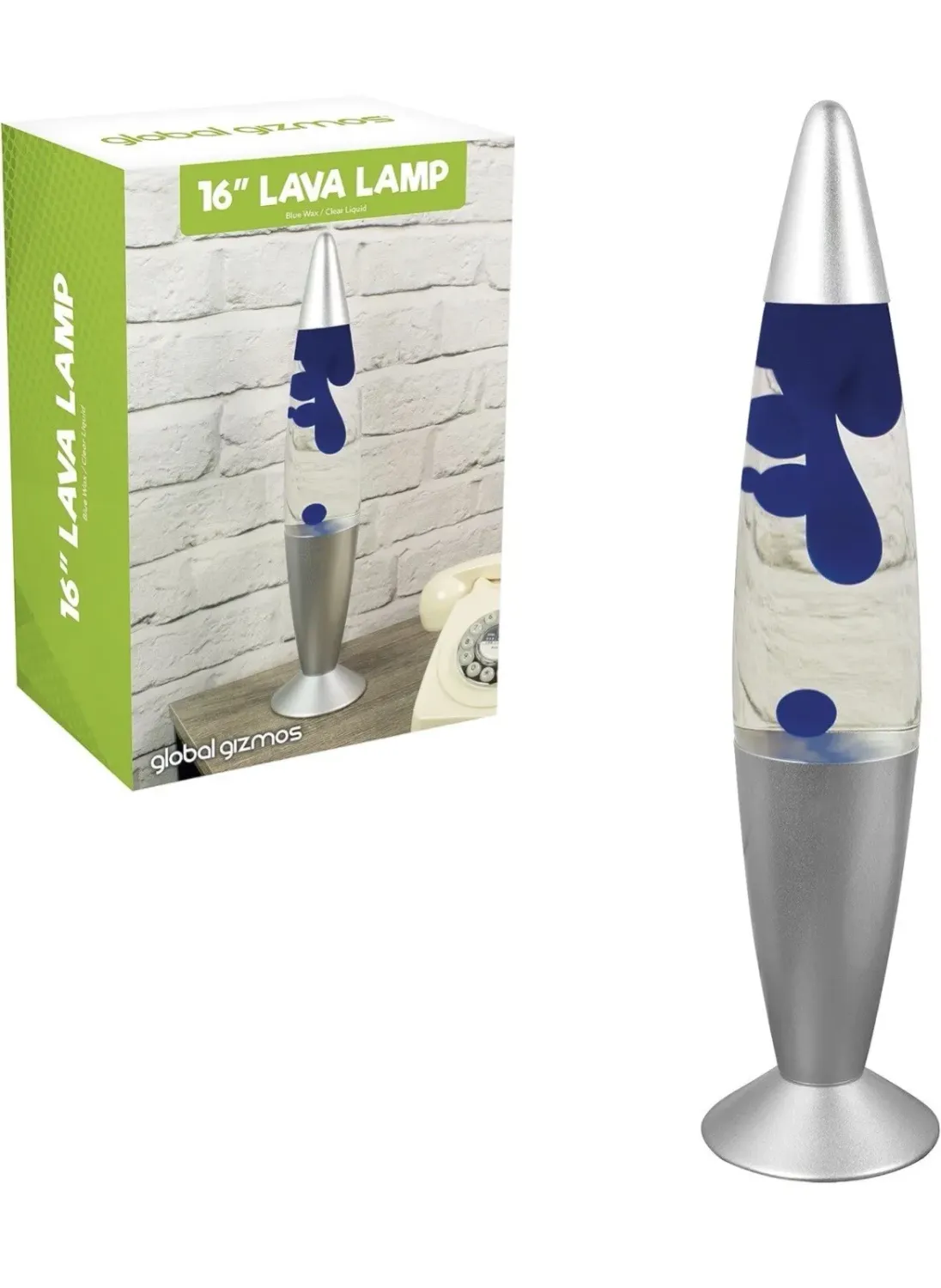 Global Gizmos 16&quot; Clear Lava Lamp Blue Wax