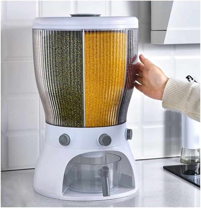 360 Degree Rotating Rice Dispenser Sealed Dry Cereal Grain Bucket Dispenser, Color: White