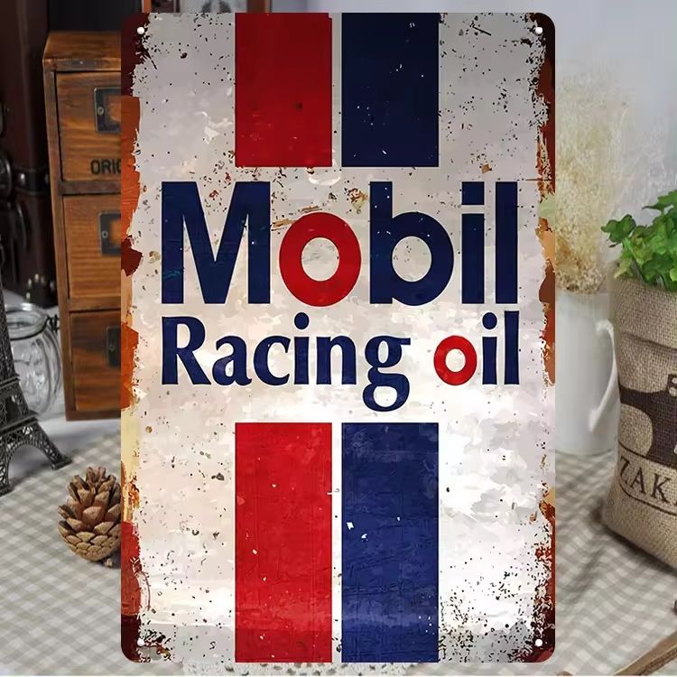 Vintage Metal wall- Mobil Racing Oil