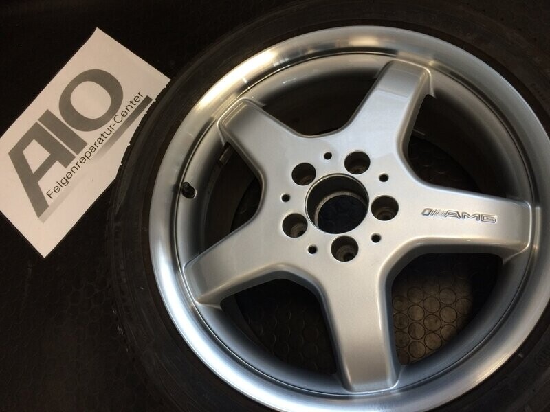 LF1 Original Mercedes Benz Felge A1704011402 – AMG Styling III 5-Speichen-Rad Silber poliertes Horn HA –  W124 / W201 / S-Klasse, SL-Klasse, SLK-Klasse, C-Klasse