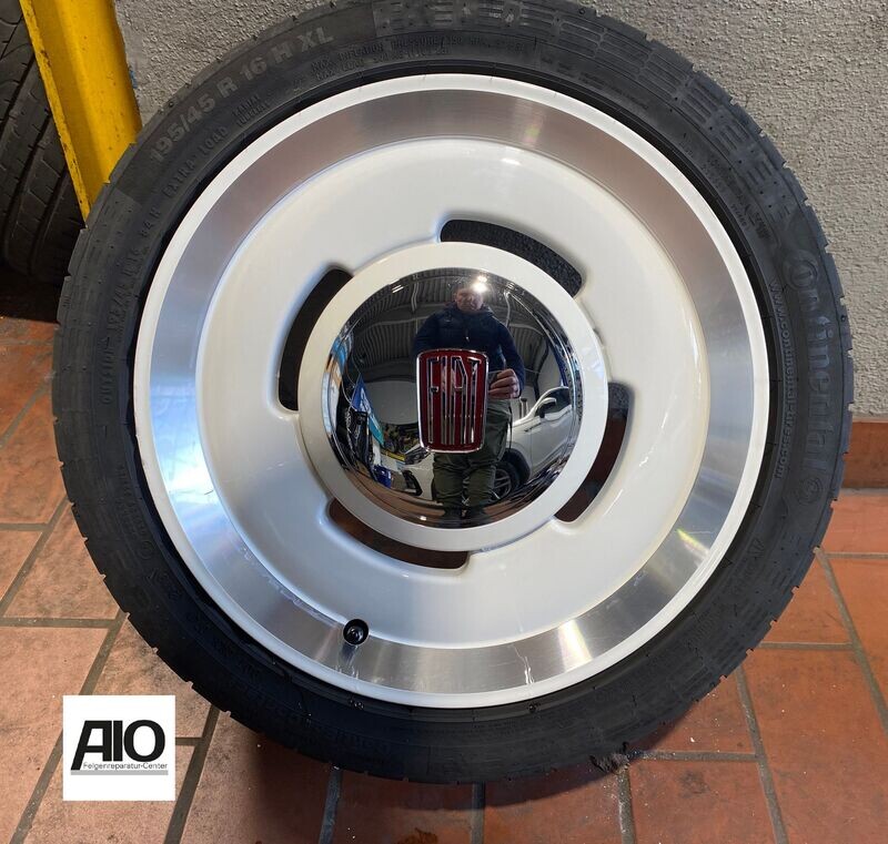 LF1 Original FIAT Felge 52028548 – Vintage '57 Retro Look WEIß Chrom  – 500 ab 2010-2022