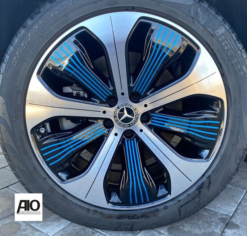 LF1 Original Mercedes Felge – A2934010500 10-Speichen-Rad Schwarz Blau HGG – EQC 293 GLC 253 