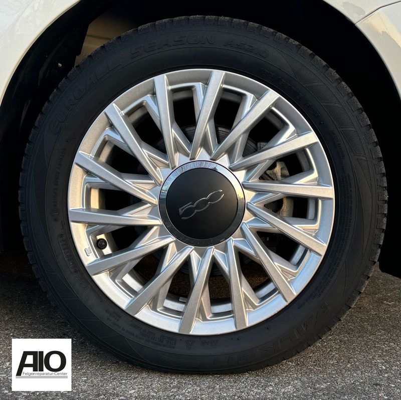 LF1 + LACK Original FIAT Felge 52072806 – Kreuzspeichen-Design Silber – Fiat 500