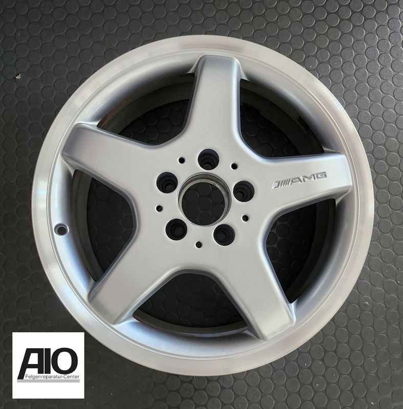 LF1 + LACK Original Mercedes Benz Felge A1704012902 – AMG Styling III 5-Speichen-Rad Silber poliertes Horn –  W124 / W201 / S-Klasse, SL-Klasse, SLK-Klasse, C-Klasse