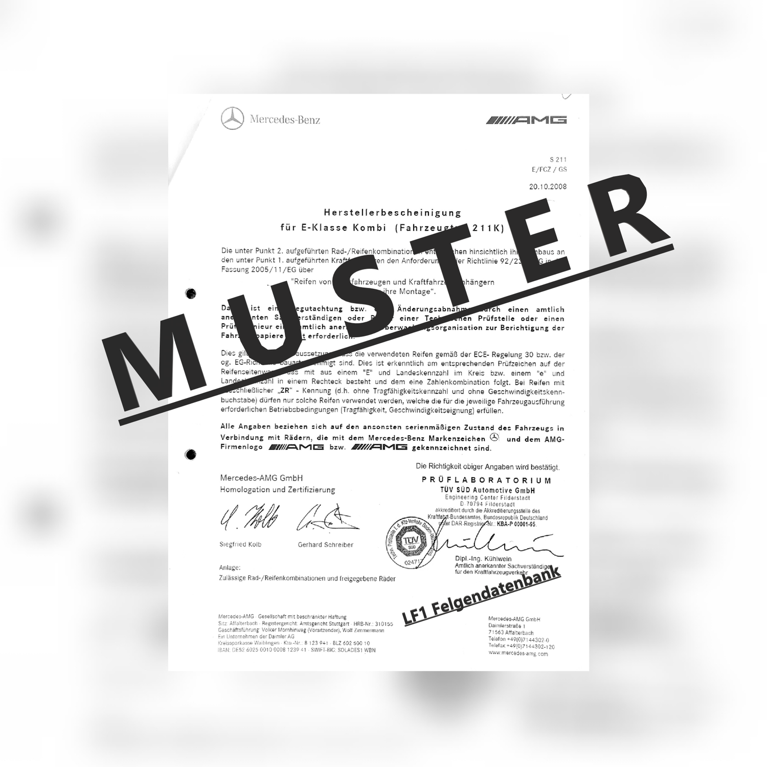 Herstellerbescheinigung Radlast Traglast Teilegutachten  A1714011502 Mercedes Felge Alufelge AMG 5-Speichenrad