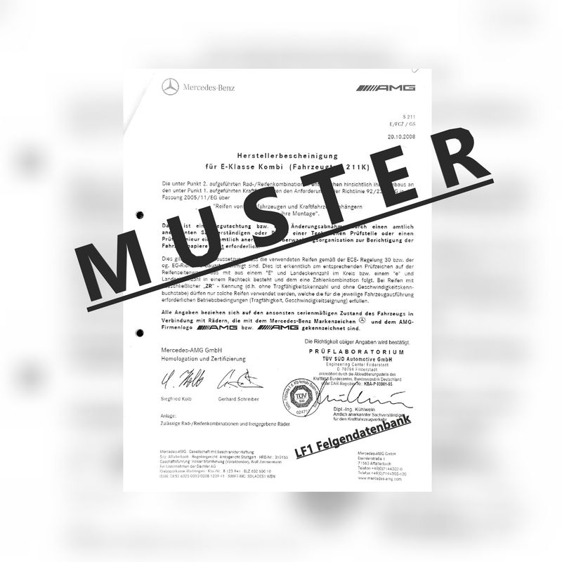 Herstellerbescheinigung Gutachten Traglast Radlast Original Mercedes Alufelge A2224010400 S-Klasse 222