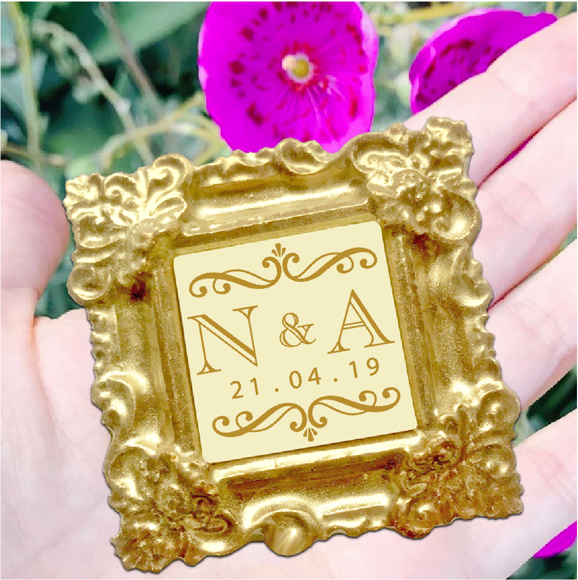 Personalised Printed Belgian Chocolate Gold Mini Frame