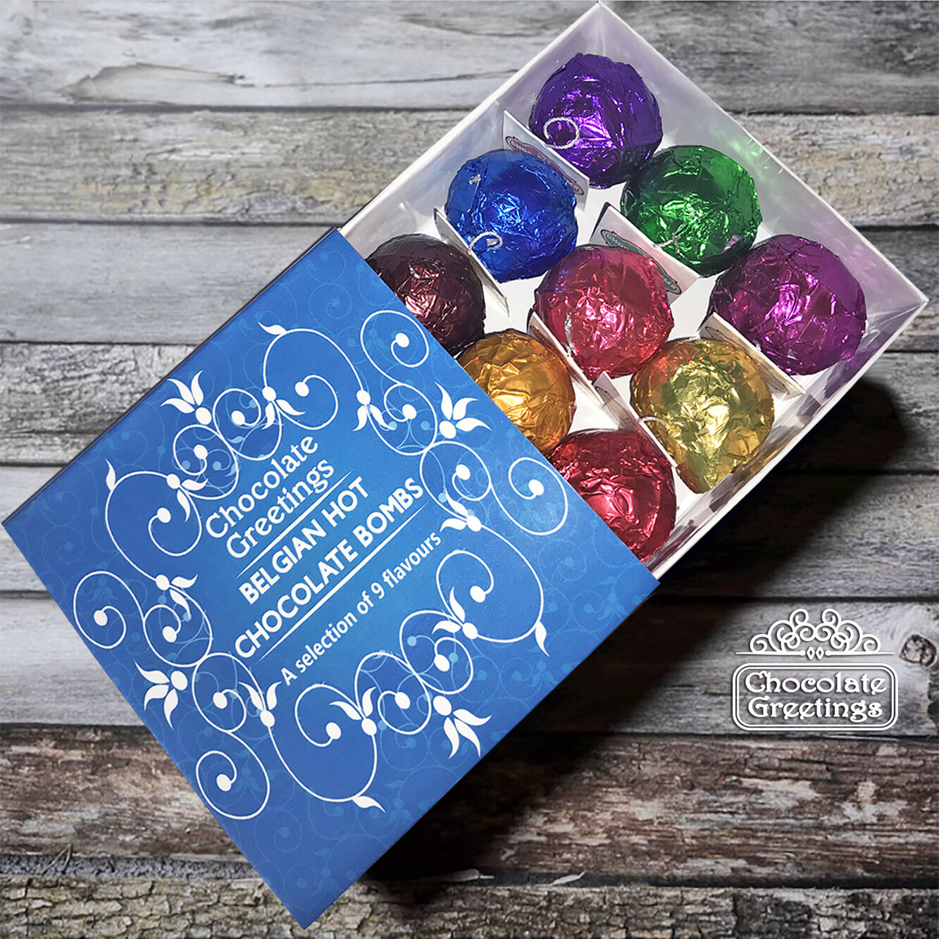 A selection of 9 different flavoured Belgian Hot Chocolate Bombs